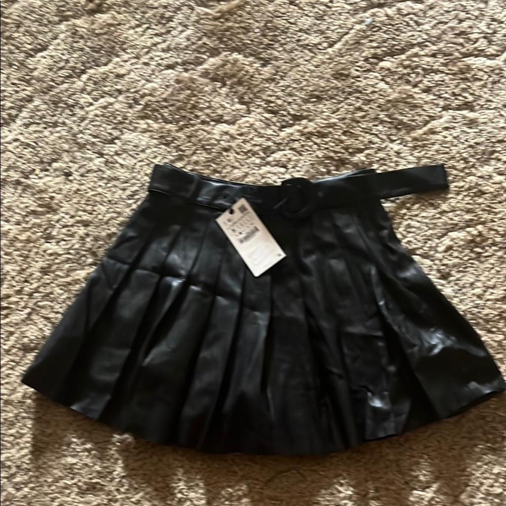 Zara Black Skater Mini Skirt with Tie Front